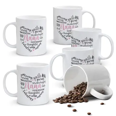 Alphynix 1pc Nana Tribute Mug, 11oz Ceramic Coffee Cup with Heart of Loving Words, Best Gift for Grandma Nana, Grandmother Gift for Birthday Christmas