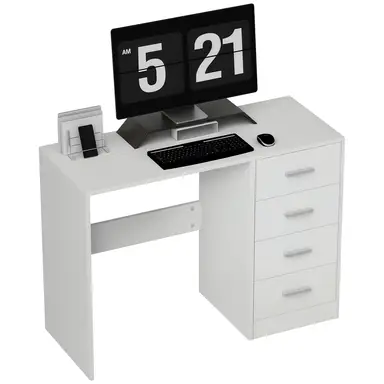 HOMCOM Computer Desk with Drawers, Dressing Table, High Gloss Home Office Writing Workstation, White