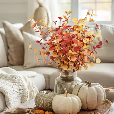Yuejia 3Pcs 27.5in/70cmArtificial Eucalyptus Stems Fall Decorations with Fall Eucalyptus Leaves Autumn Decorations for Office and Home Artificial Plants for Floral Arrangement