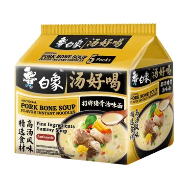 Bai Xiang Lot de 5 paquets de nouilles instantanées saveur soupe d’os de porc - 565 g