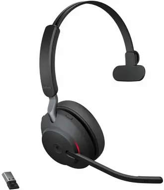 Jabra Evolve2 65 Wireless PC-Headset, Geräuschunterdrückung, Microsoft Teams-zertifizierter Mono-Kopfhörer mit langlebigem Akku, USB-A-Bluetooth-Adapter, Schwarz