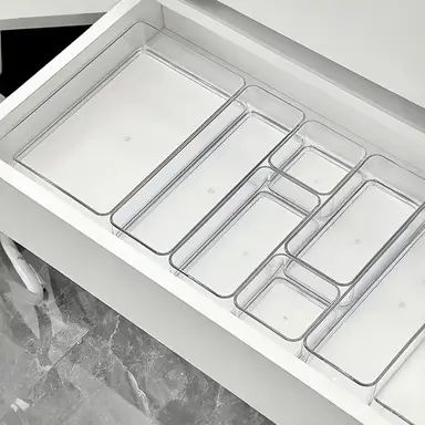 11Pieces Drawer Organisers, 4 Sizes, Clear Plastic Drawer Organisers, Containers for Bathroom and Vanity Organization, Kitchen Utensils, Makeup