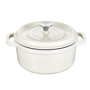 COOKER KING Chuanjia emaillierter Dutch Oven aus Gusseisen, robust, gleichmäßige Wärmeleitung, langanhaltende Wärme, Mandelweiß, 24 cm
