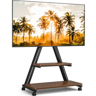 Rolling TV Stand for 43-80 Inch TVs up to 68 KG, Portable TV Stand on Wheels Height Adjustable Mobile Stand with Shelves Max VESA 600x400mm