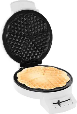 FRITEL Wafelijzer - A202 - PFAS-vrije Wafelmaker - Wafelmaker voor Hartvormige Wafels - Hartvormig Wafelijzer - 5 Hartvormige Wafels - Wafelijzer met Vaste Platen - Wit - 1200W