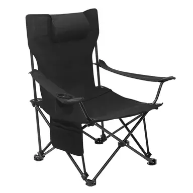 Woltu Camping-, Angel- und Strandstuhl, klappbar, mit Rückenlehne, Becherhalter und Aufbewahrungstasche, belastbar bis 150 kg, schwarz