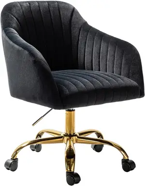 HULALA HOME fluwelen bureaustoel, in hoogte verstelbare stoel met armleuningen en wieltjes, kaptafelstoel voor woonkamer en slaapkamer, zwart