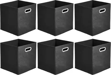 ANQI Collapsible Cube Storage OrganizerBins, 6-Pack, 10.5 x 10.5 x 11 inches, Black