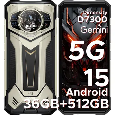 DOOGEE S200 Plus Rugged-Smartphone 5G, Dimensity 7300, (16GB+20GB)+512GB mit 1,32" Dynamic Rear Screen Android 15 Rugged-Handy, 10100mAh, 100MP+20MP Nachtsichtkamera, 6,72", 120Hz, NFC, Gemini AI