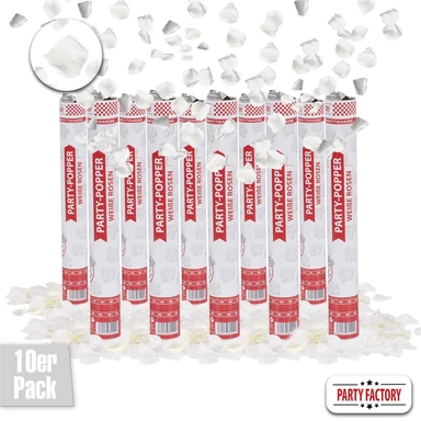 12er Set Party Popper 40cm Konfetti Shooter Weiße Rosen Konfettikanone Silvester