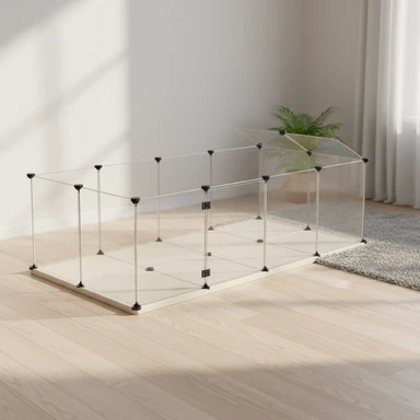 SONGMICS Freigehege mit Bodenplatten, Laufstall, Meerschweinchen Gehege, aus Kunststoff, Gehege für Hamster, Kaninchen, Igel, 143 x 73 x 46 cm, weiß LPC02W