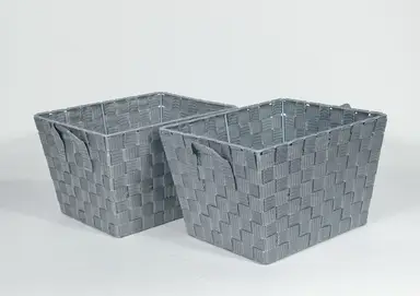KEVAHOME SET OF 2 PP WOVEN STRAP STORAGE TOTE-GREY 12x10x8"H