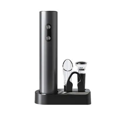 Cuisync Rechargeable Wine Opener Electric Wine Bottle Opener 5-in-1 Wine Gift Set with Vacuum Pump, Storage Base, Foil Cutter, Wine pourer and Wine Stopper，VBGS-KB1-602301