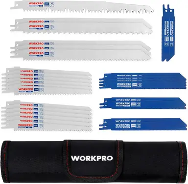 WORKPRO Saw Blade for Wood, Metal & Plastic, Set of 32 Pieces, Reciprocating Saw Blades with Bag, Compatible with Bosch / Dewalt / Makita / Ryobi / Milwaukee