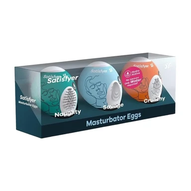 Satisfyer Masturbator-Ei-Set | Set mit 3 Varianten: Naughty, Savage & Crunchy | Hydroaktives TPE für realistische Stimulation | Kein Gleitgel erforderlich für ein optimales Erlebnis | einweg