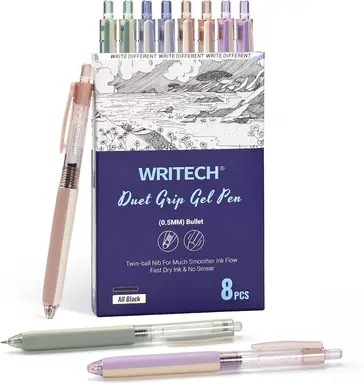 WRITECH Lot de 8 stylos rétractables à encre gel noire - 0,5 mm
