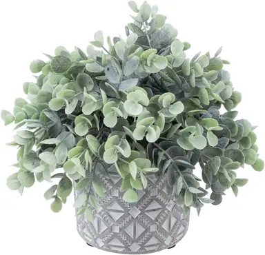 MyGift Künstliche Eukalyptuspflanze in modernen grauen Beton-Töpfen mit geometrischem Muster (1, Grau)