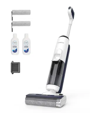 Tineco iFLOOR 5 Breeze Complete Aspirateur eau et poussière - Balai aspirateur léger sans fil - Nettoyage des sols durs en une seule étape, nettoyage des bords jusqu'à 0,5 cm, triple autonomie de batterie, auto-nettoyage