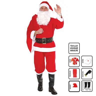 Santa Claus costume for men, traditional, 6 pieces, one size