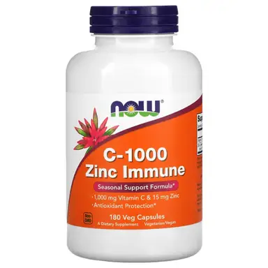 NOW Foods Vitamin C + Zinc Immune 1000mg Vegan Capsules - 180 Capsules