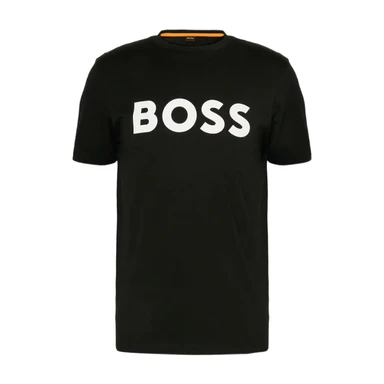 BOSS Cotton-Jersey T-shirt with Large Logo Print - Black
