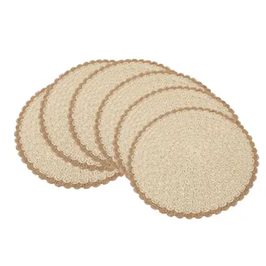 Lot de 6 Sets de Table Ronds Antidérapants 38cm – Style Bohème, Intérieur Beige, Extérieur Kaki, en Papyrus, Décoration de Table pour Cuisine, Salle à Manger, Fêtes, Mariages, Hôtels, Maison de Campagne, Réunions de Famille