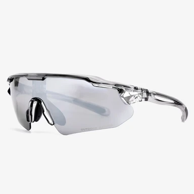 OutdoorMaster HAWK LT photochromatische & polarisierte Fahrrad-Sonnenbrille Super Silber