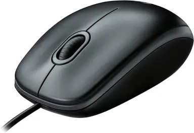 Logitech B100 Wired Mouse, USB Connection, 800 DPI Optical Sensor, 3 Buttons, Ambidextrous, PC/Mac - Black