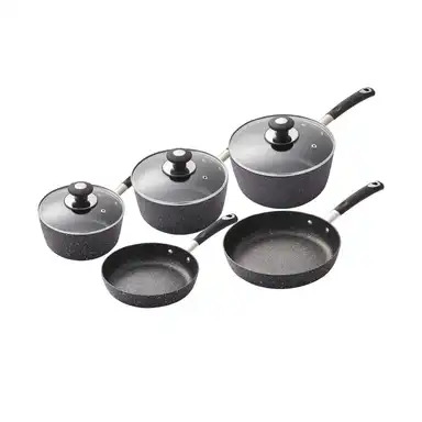 Tower Precision 5 Piece Non-Stick Forged Aluminium Pan Set with Black Diamond Coating - Black