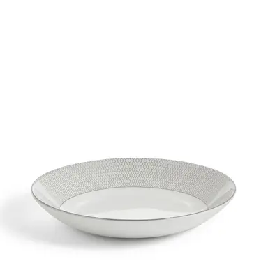 WEDGWOOD Gio Platinum 24,5cm Fein Bone China Pastaschüssel - Metallisches Geometrisches Muster, Spülmaschinenfest