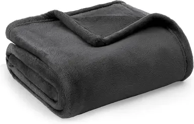 Bedsure Flannel Blanket - Solid Grey Black, 130x150cm, 1 Pc, 100% Polyester