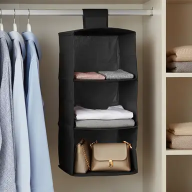 Essentials by Premier 3 Sections Black Hanging Garment Organiser