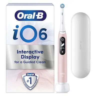 Oral-B iO6 Adult Electric Toothbrushes, 1 Toothbrush Head, 5 Modes with Teeth Whitening, UK 2 Pin Plug, Travel Case, Pink Sand