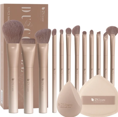 DUcare 12-teiliges Ultimate Coffee Glamour-Make-up-Pinselset mit Schwamm, Puderquaste & tragbarer Aufbewahrungsbox – Geschenk zum Muttertag