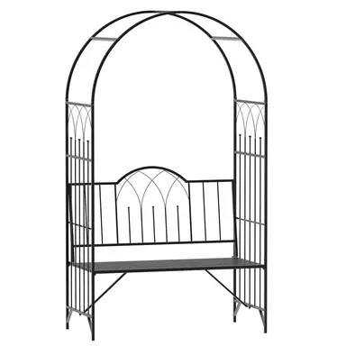 Outsunny Garden Metal Arch Bench Outdoor Patio Rose Trellis Arbour Pergola for Climbing Plant Antique Style 2-Seater Chair, Black