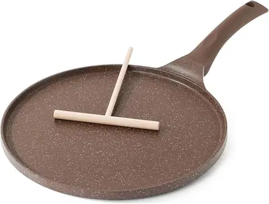 SENSARTE Antihaft-Crêpepfanne, Schweizer-Granitbeschichtung, Dosa-Pfanne, Pancake-Flachpfanne, Tawa-Grillplatte, 10 Zoll, mit Cool-Touch-Griff, induktionsgeeignet, PFOA-frei (Toffeebraun)