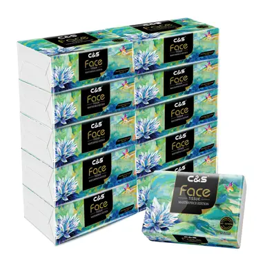 C&S Jierou Facial Tissue (Face Oil Painting Mini Square), 4-Ply, 200 Sheets (20 Sheets x 10 Packs)