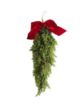 Daisy Darcy 50cm Red Bow Swag Cedar & Pinecones