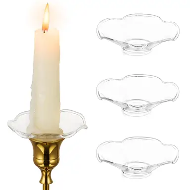 Glass Bobeches for Candlestick Holders, 3 PCS Candle Drip Protectors Candle Rings for Tapers, Candle Drip Catcher for Candle Stick Candle Holder for Wedding Party Church Home (Scallop, Clear)