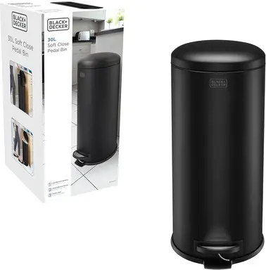 BLACK+DECKER 30L Dome Lid Pedal Bin - Matt Black