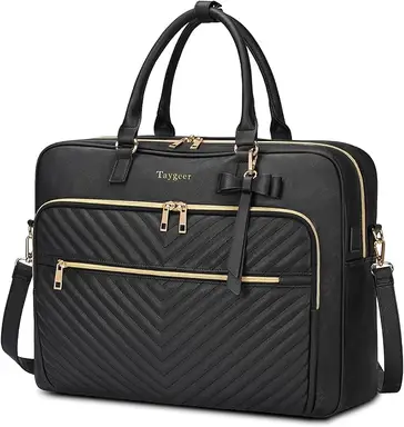 Laptop Bag Women 17 Inch， Laptop Handbag with USB Port， Water Resistant Leather Shoulder Bag， Large Convertible Quilted Briefcase Backpack Tote Bag for Office， Business， School， Black， New Year Sale ， Top gift picks