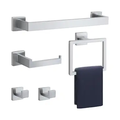 JORDAN&JUDY 5-Piece Silver Towel Rack Set, Stainless Steel, Rust-Resistant