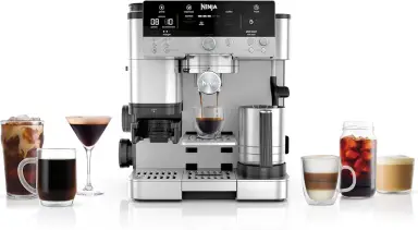 Ninja Luxe Premier 3-in-1 Kaffeemaschine mit Mahlwerk und Milchaufschäumer für Latte, Cappuccino, Cold Brew & Espresso, einfach zu bedienen, 4 Aufschäumprogramme, silber, ES601EU