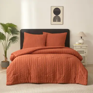 Meeallhome  Comforter Set  Seersucker Textured  Bedding set 200*200cm/50*75cm*2 tangerine