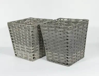 KEVAHOME SET OF 2 PP FAUX RATTAN WASTE BASKET-GREY 10x10x11"H