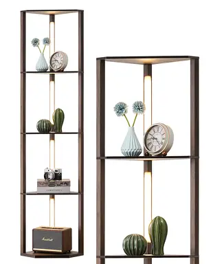 EDISHINE Stehlampe mit 4 Holz-Regal, Standleuchte Wohnzimmer, LED Dimmbar Stehleuchte 3-Farbtemperatur, Leselampe mit 360° Drehbarer Lichtmast, Fußschalter, Eckregal Regalbeleuchtung [Energieklasse F]