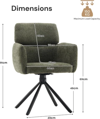 CLIPOP 1PC Chenille Swivel Tub Chair for Living Room 360 Rotating Base Luxurious Dining Armchair with Padded Seat, Desk Chair no Wheels for Dining Room Bedroom Vanity 0659-s green 59*60*91 cm