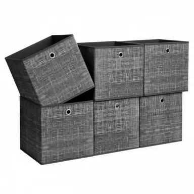 SONGMICSHOME  Storage Boxes, Set of 6, Non-Woven Fabric Organiser Boxes with Handle, Boxes Storage, 33 x 33 x 33 cm, Organiser Box, for Cube Shelf, Grey