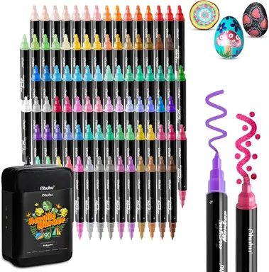 Ohuhu Acrylic Paint Pens 90 Colors: Dual Tips (Round & Fine)