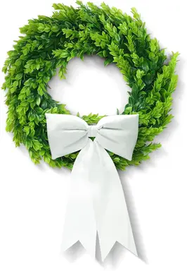 20 Inch Boxwood Wreath with Sash-1pcs